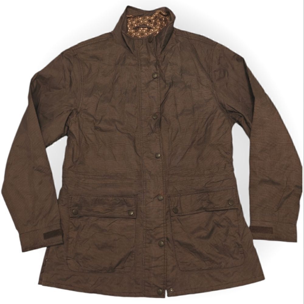 Outback Trading Co Women's Hunt valley micro check brown Jacket Size L Large